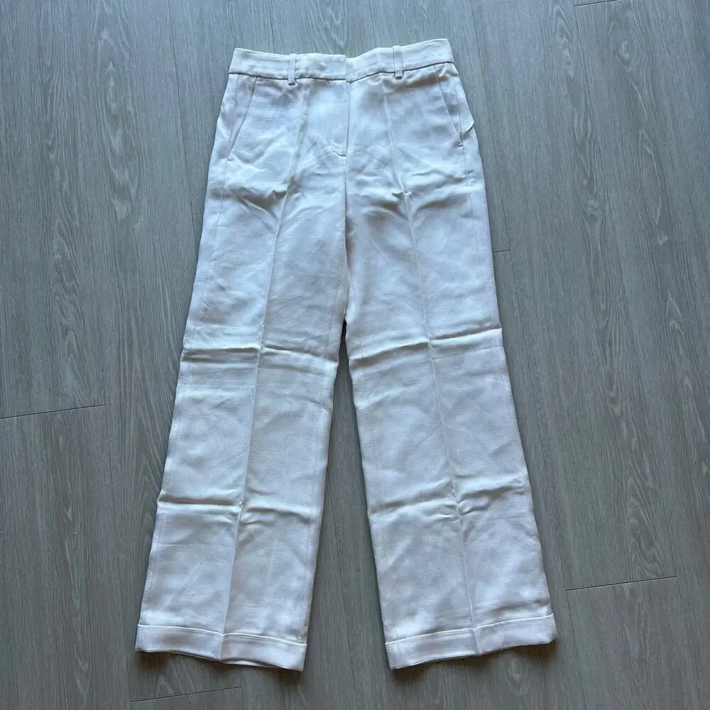 J Crew Cuffed Wide Leg Trouser In Luster Canvas Pants Womens 6